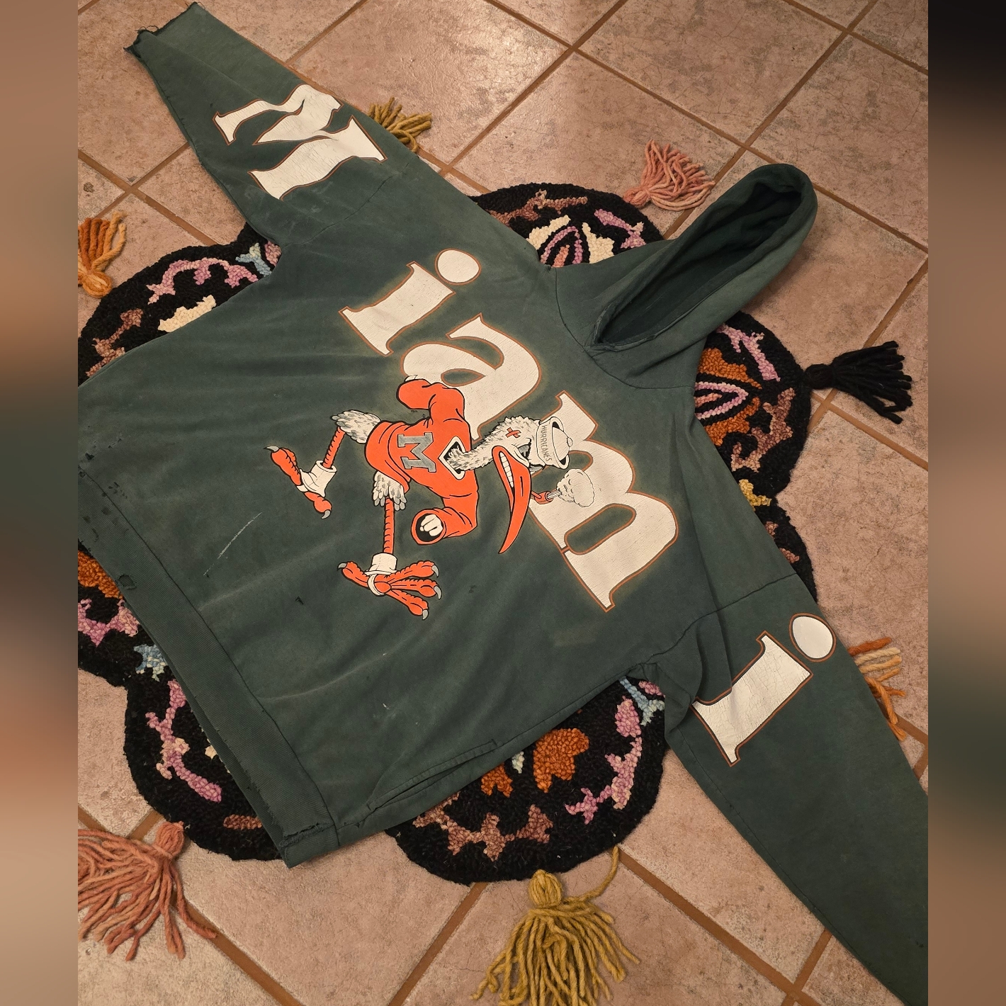 Vintage Stressed Out Green Miami Hurricanes Hoodie With Mascot Graphic